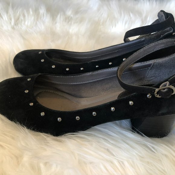 EuroSoft by Sofft Devi Black Suede Studded Block Heel Pumps 8 - Picture 6 of 9